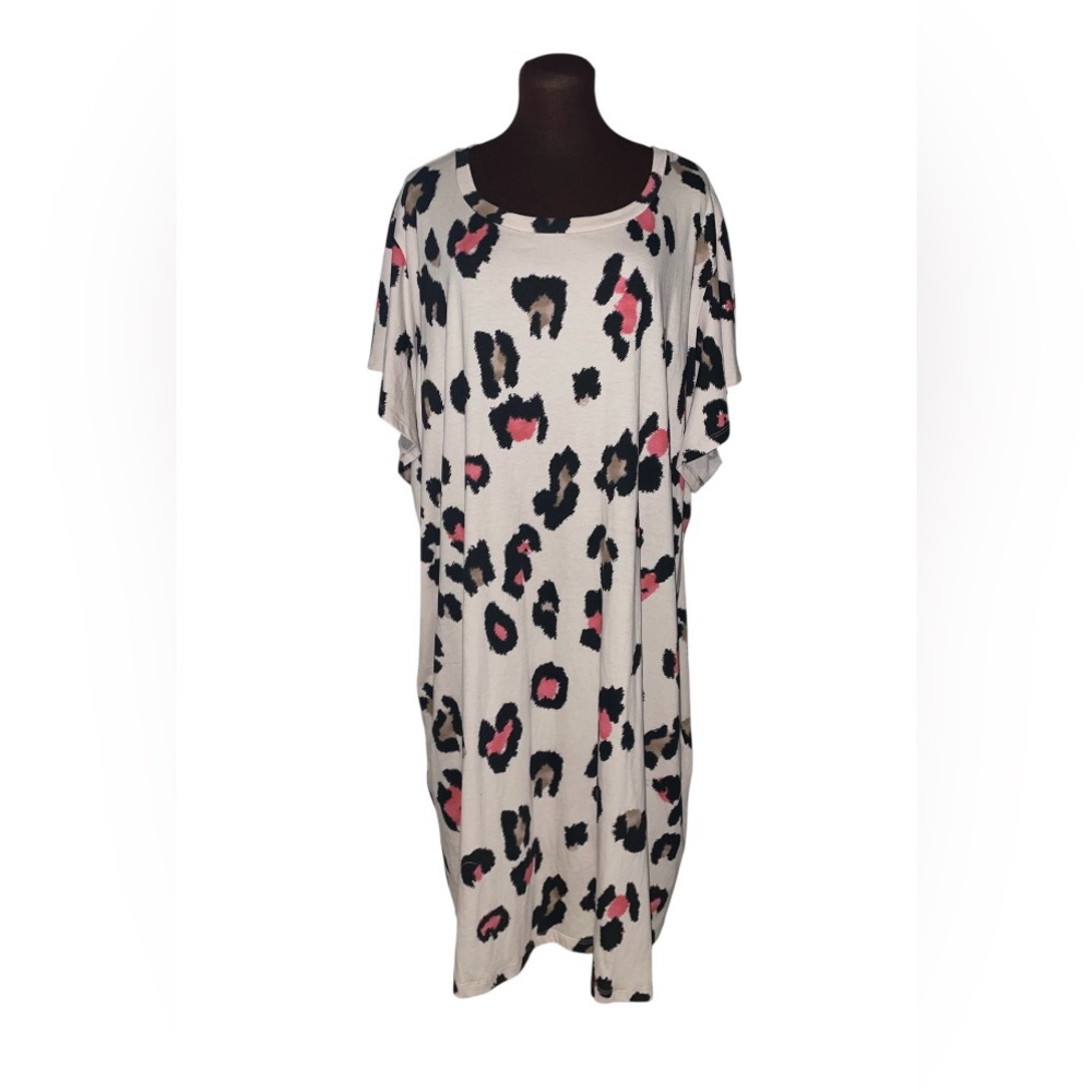 TERRA & SKY Tan Black Orange Geo Dots Bell Sleeves with Pockets Dress 4X